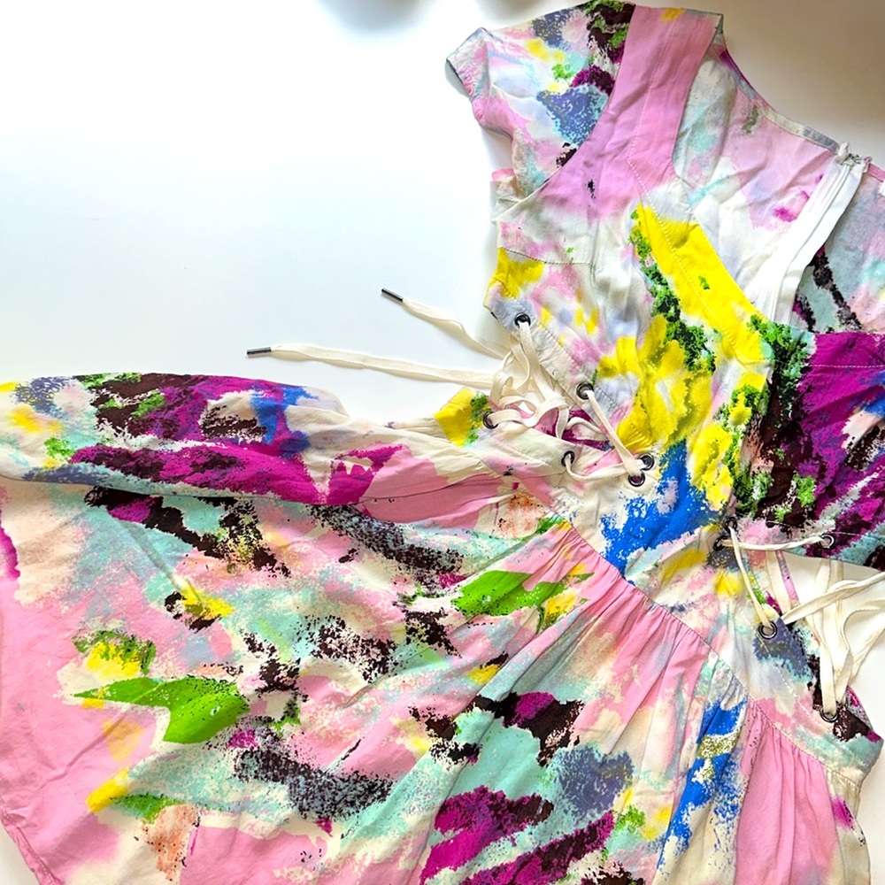 nameless • Colorful Lace-Up Side Watercolor Minidress or Tunic - Picture 13 of 13